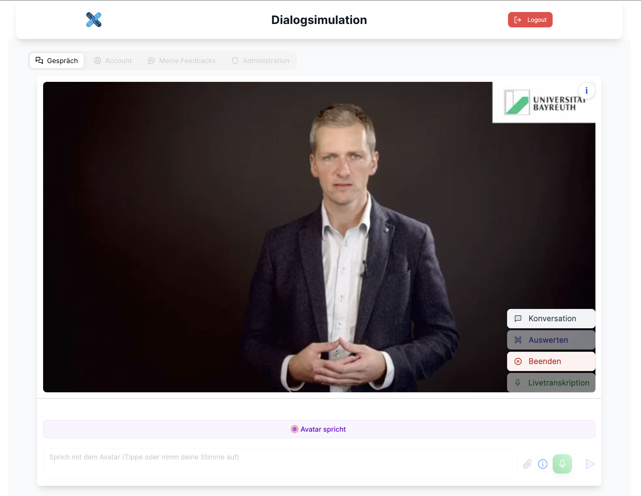 ExamSim Dialogsimulation: Avatar-Auswahl für Reflexionsgespräch
